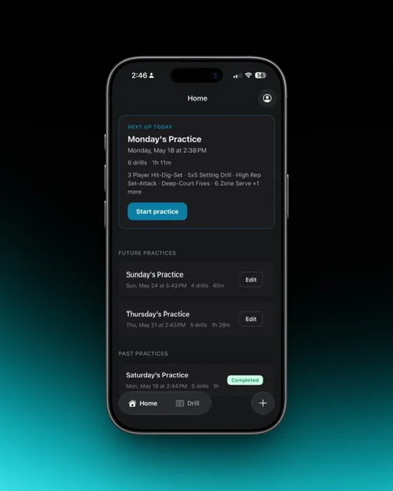 SoloCoach app, practice home screen